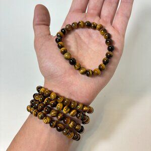 2 Pack of Tumbled Tiger Eye Bracelet - Natural Tiger's Eye Stretch Bead Bracelet